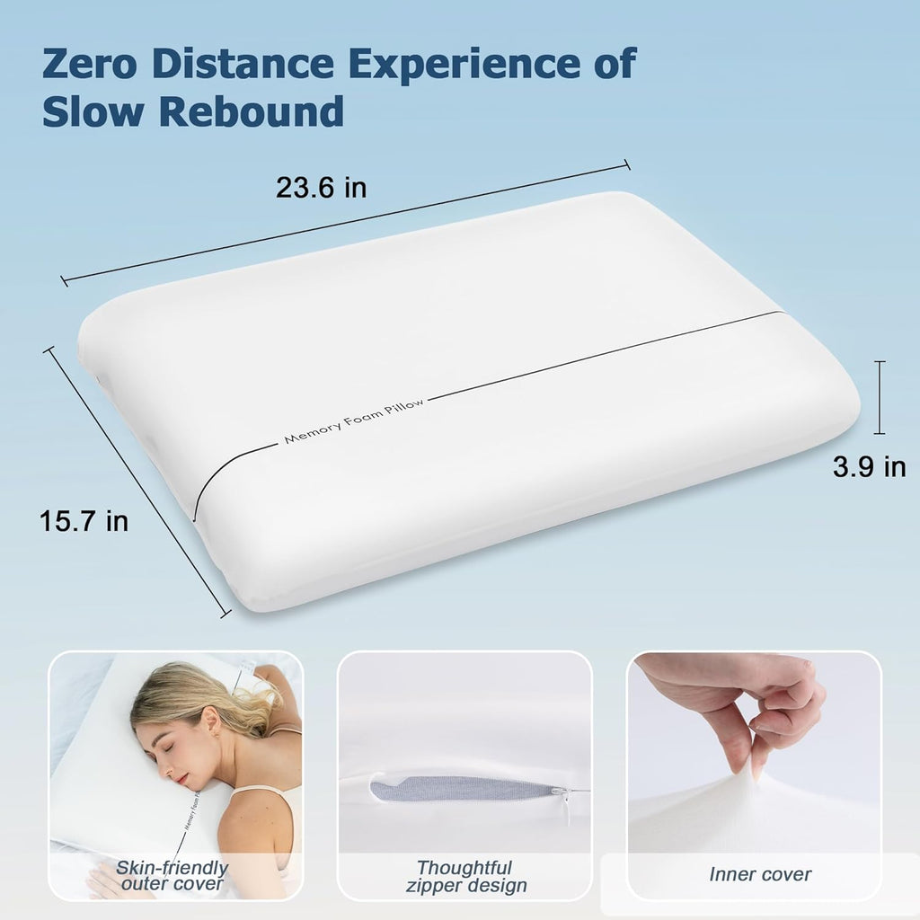 Winthome Memory Foam Pillow, Two-Sided Soft and Firm Neck Pillow for Sleeping, Suitable for Side, Back and Stomach Sleepers with Washable C…