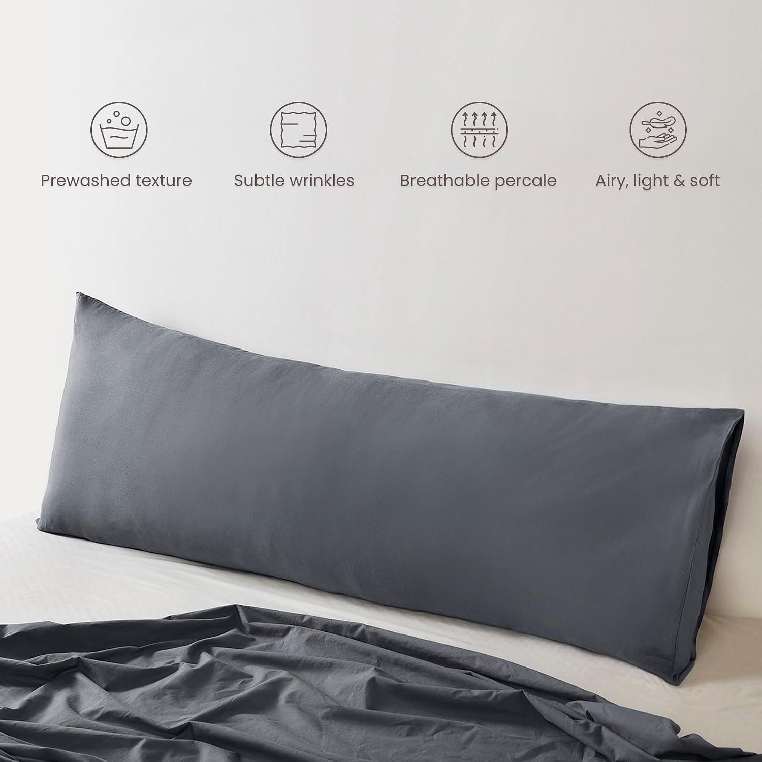 Bioweaves 100% Organic Washed Cotton Percale Weave Body Pillow Cover GOTS Certified Body Pillow Pillowcase – 21” x 54”, Castle Rock Cotton