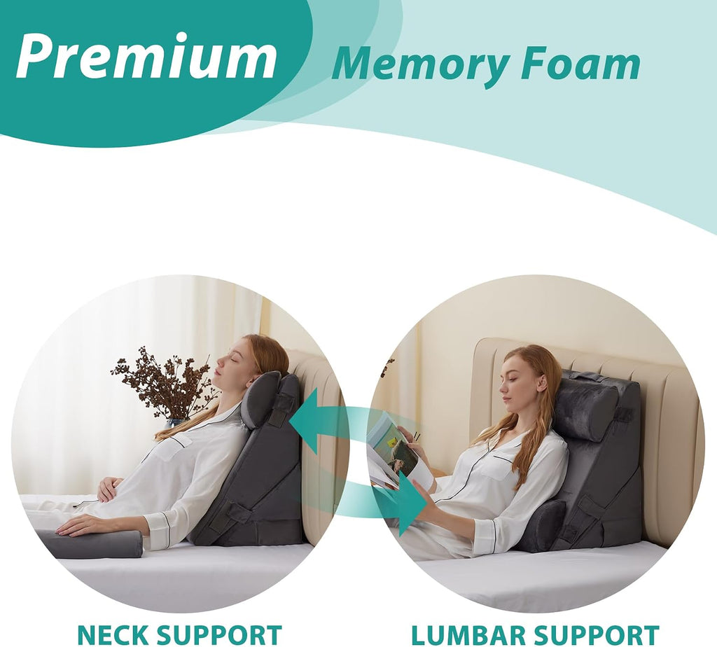 Bedluxe Adjustable 4pcs Bed Wedge Pillow Set, Memory Foam Wedge Pillows Post Surgery for Back, Neck, Leg, Pillow Wedge for Sleeping, Sitti…