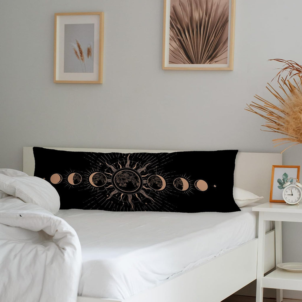 Mystical Boho Moon Phases Body Pillow Covers 20x54, Witchy Celestial Sun and Moon Astrology Long Body Pillow Case Cover with Hidden…