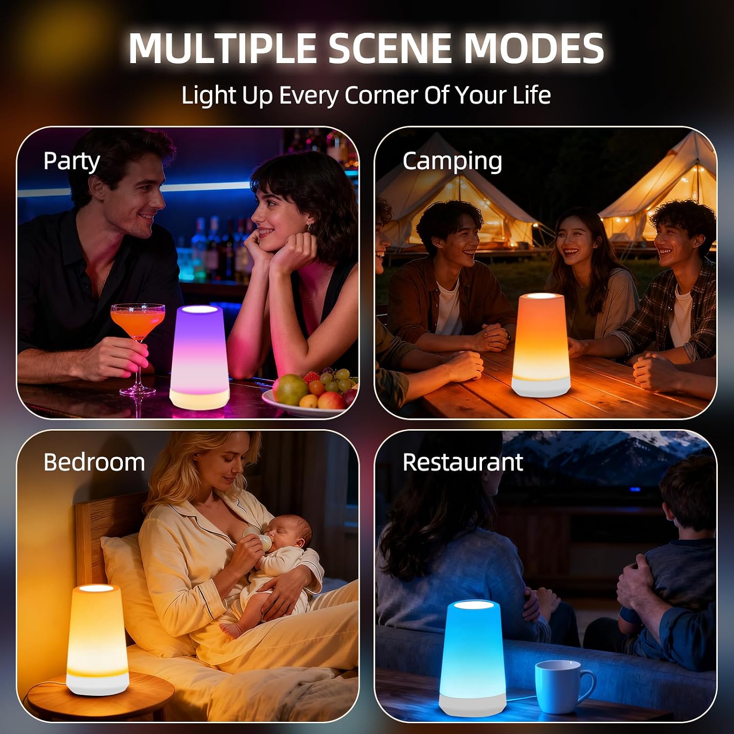 Night Light, Dimmable Touch Lamp and Remote Control, 13 RGB Colors & 5 Brightness, Rechargeable Bedside Table Lamp for Baby Kids Nursery…