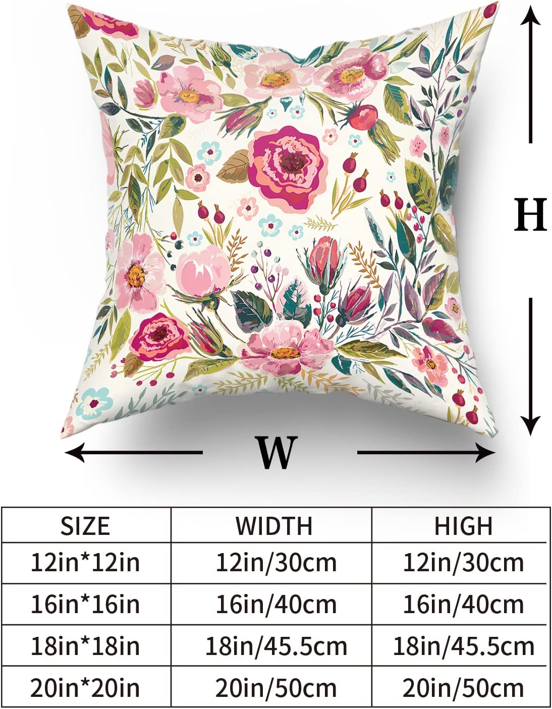 Spring Summer Flower Throw Pillow Covers 20X20 Inch Watercolor Peony Pillowcase Hot Pink Floral with Green Leaves Girly Decorative Square…