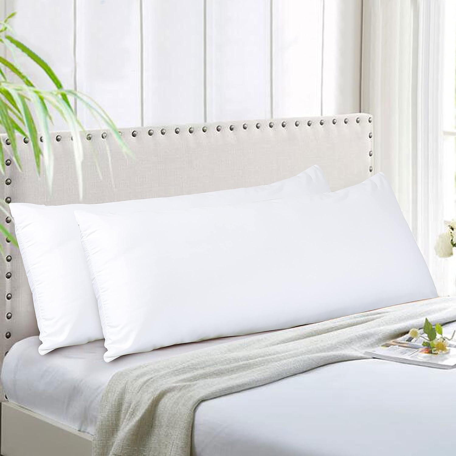 Evolive Body Pillow Covers Pack of 2, 21" x 54", Ultra Soft Brushed Microfiber, Breathable & Cozy Body Pillowcases with Zipper Closure (Whi…