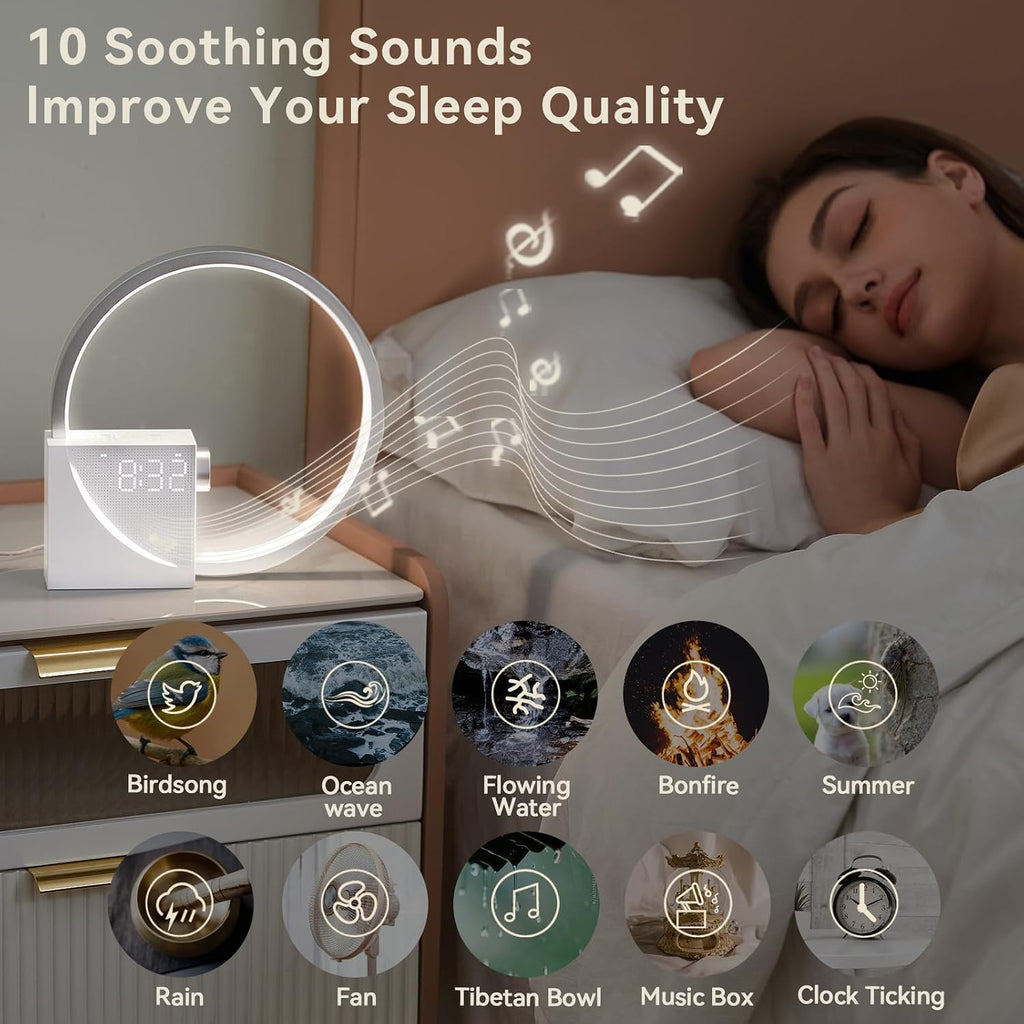 LightUpExquisiteLife Vivilumens Sunrise Digital Alarm Clock, White Noise Sound Machine, Timer with USB Port, Dimmable Digital Clo…