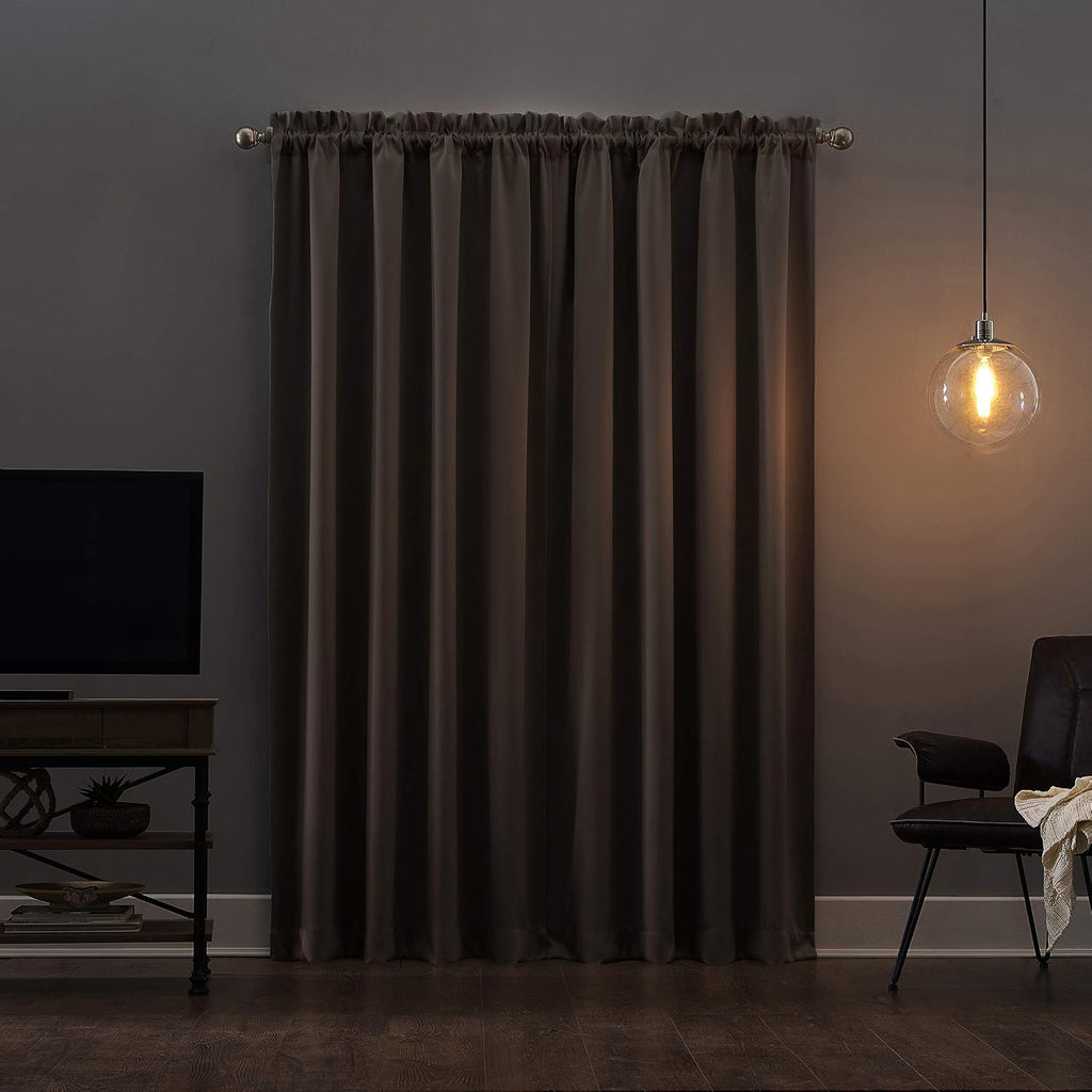 Sun Zero Oslo Theater Grade Extreme Total Blackout Rod Pocket Curtain Panel, 52" x 63", Taupe
