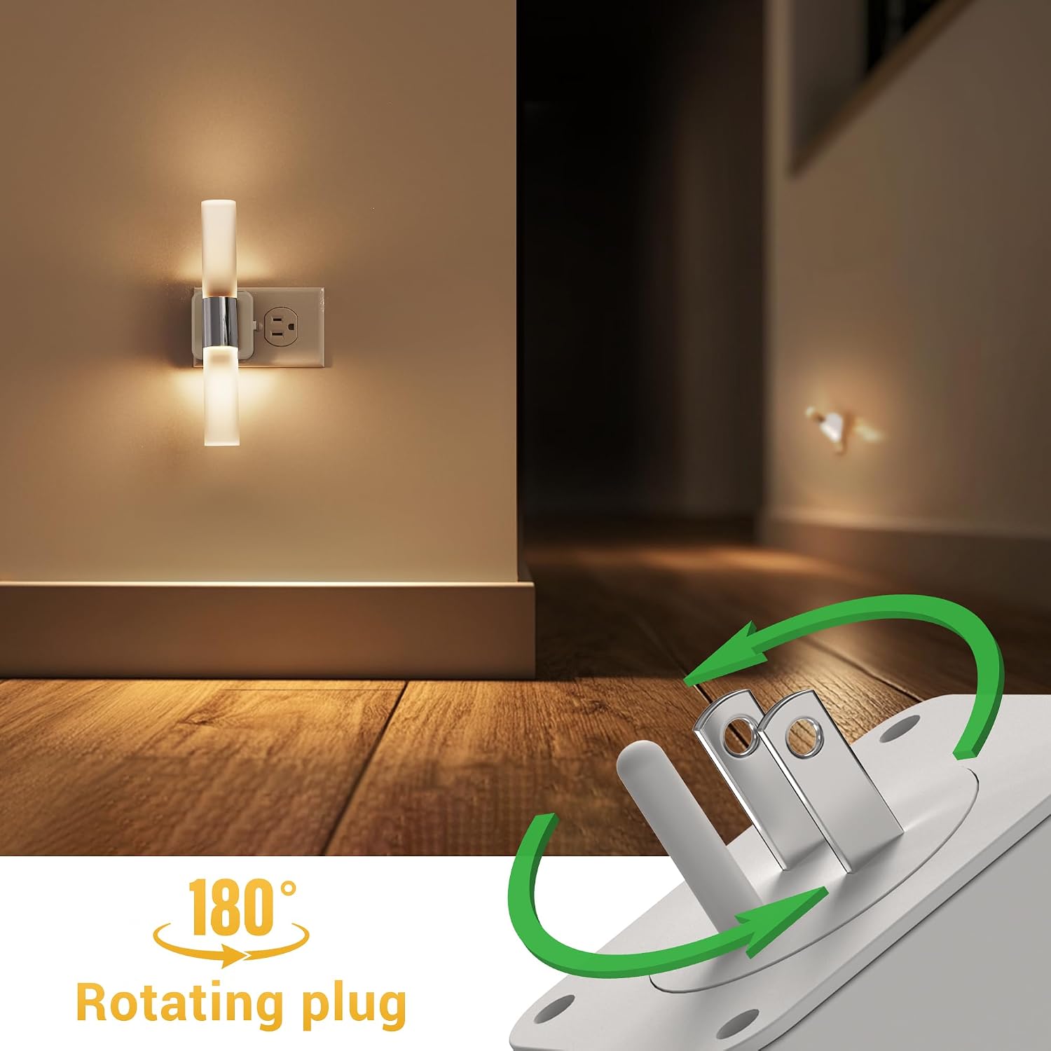 L LOHAS LED Night Light, Night Lights Plug into Wall, 3000K Soft White, 0-100LM Adjustable Brightness, 180° Rotating Plug in Night Light…