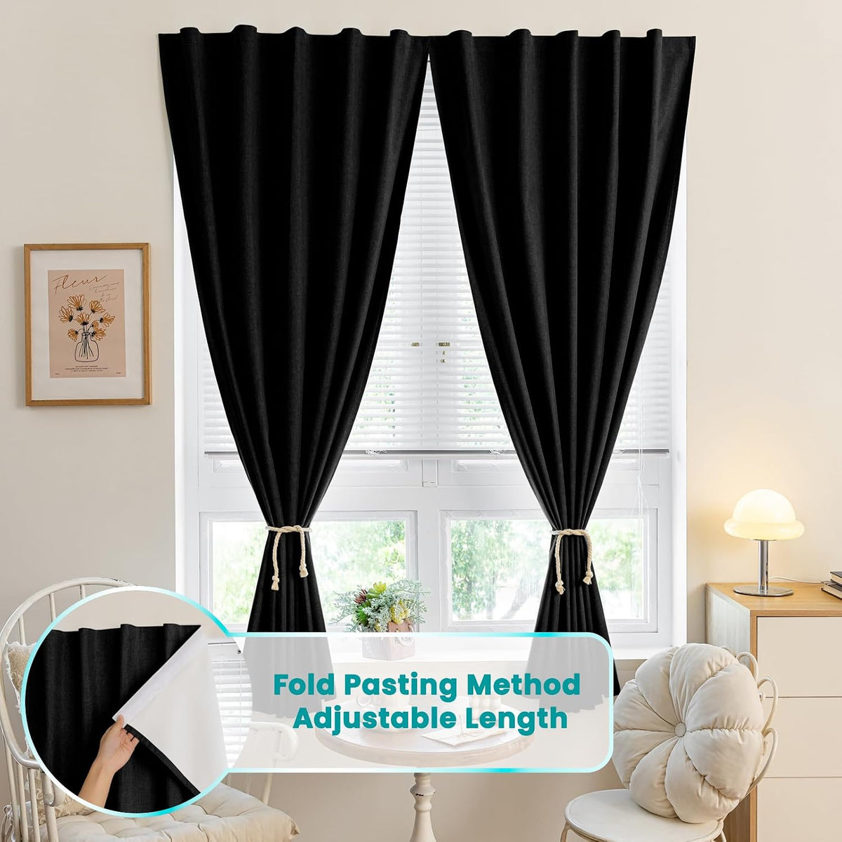 100% Blackout Curtains for Bedroom Stick On Curtain Window Shades Pull Down Blackout Window Cover No Drillng Self Adhesive Curtains No…