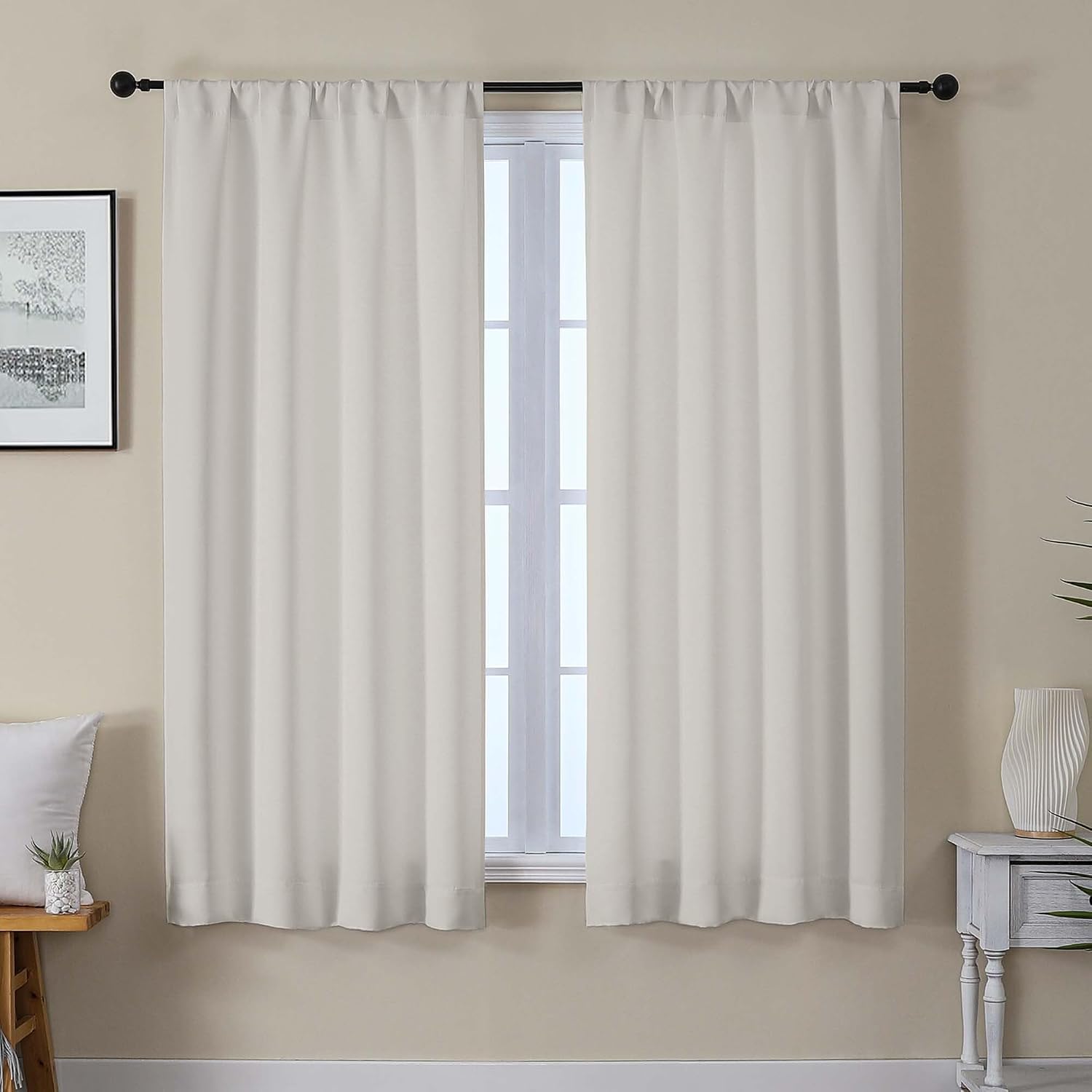 Gwine Light Filtering Curtains for Living Room 63 Inch Long, Thermal Insulated Window Treatment Black Out Curtains for Bedroom Decor with…