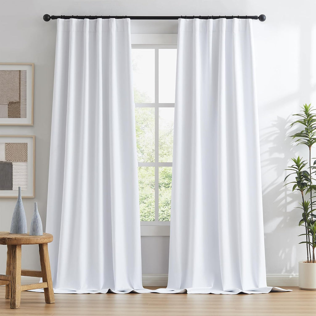 Keqiaosuocai White Total Shade Blackout Curtains/Draperies 96 Inch Long, Full Shading Curtain with Grey Backing for Windows, Thermal Insula…