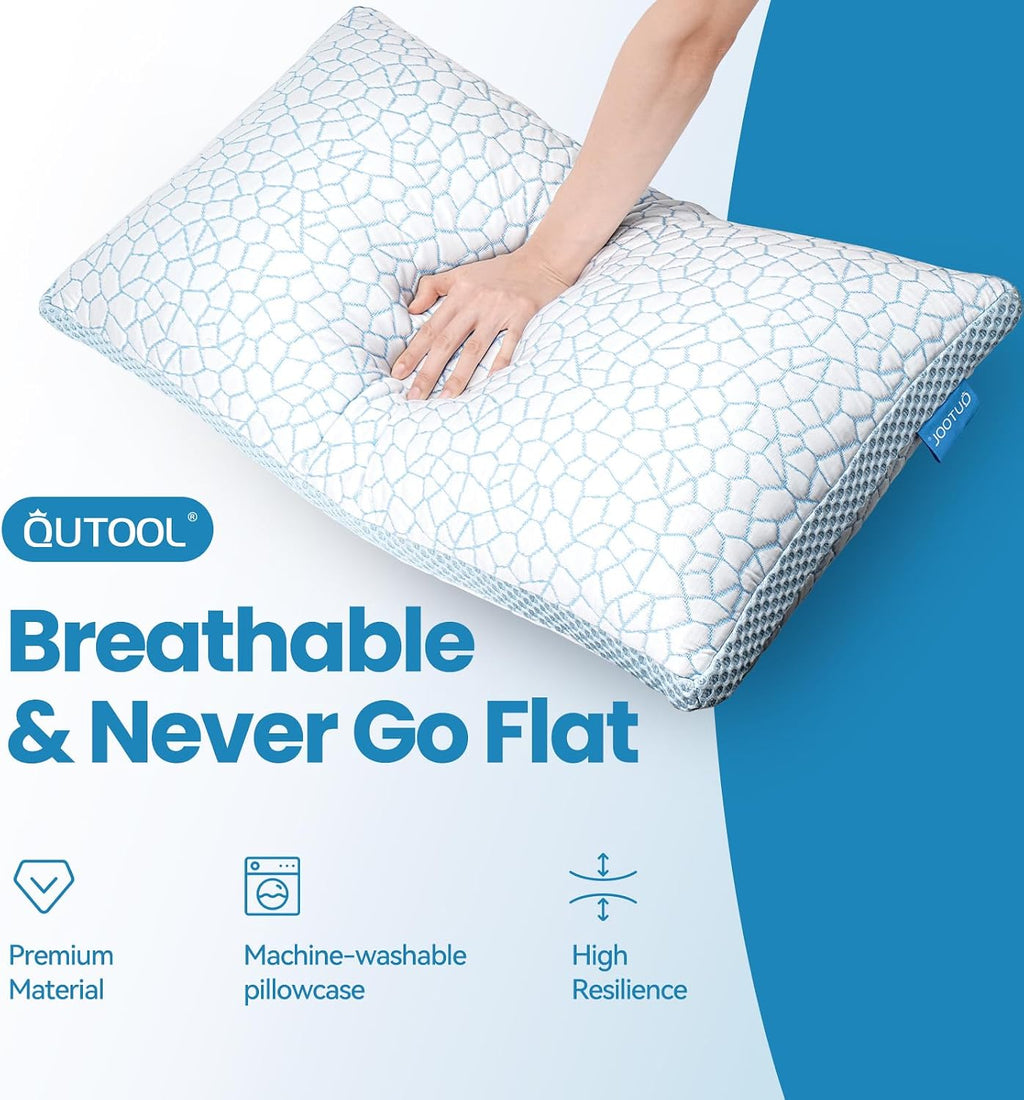 QUTOOL Cooling Pillows for Hot Sleeping, Shredded Memory Foam Pillows Standard Size Set of 1, Adjustable Soft & Firm Gel Bed Pillow for…