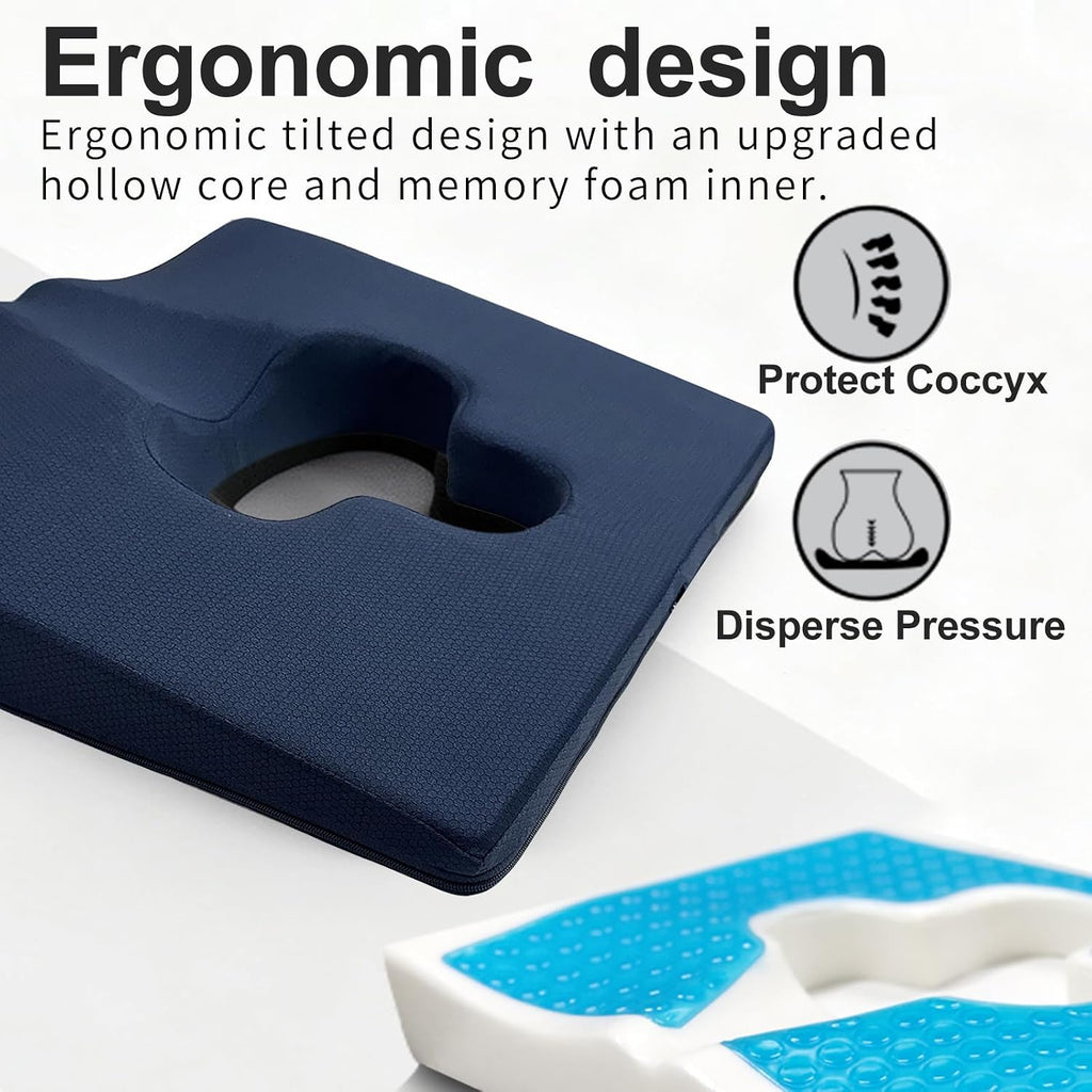 Rivquvi Gel Wheelchair Seat Cushion, Bed Sore Cushions for Butt, hemorrhoid pillow for Chair, Pressure Sore cushion, Memory Foam Butt Pi…