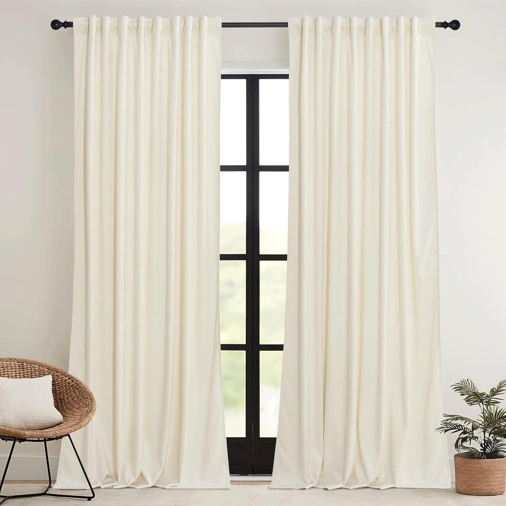 Rybhome RYB HOME Ivory Velvet Curtains for Bedroom Living Room, Thermal Insulated Privacy UV Heat Blocking Luxurious Drapes for Nursery Din…