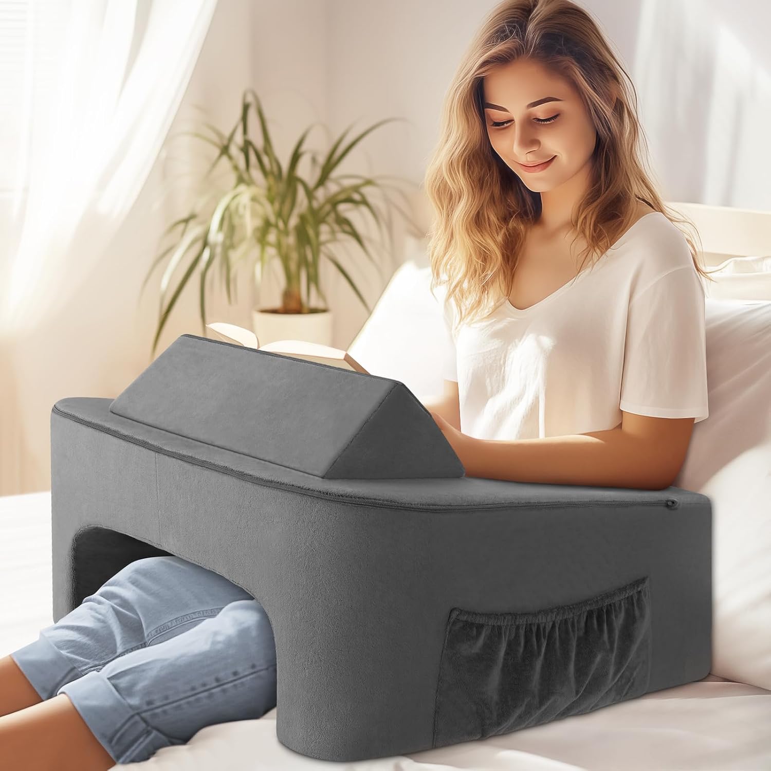 TranquilRelax Reading Pillow for Sitting in Bed Adult Size, Back Pillow for Bed Sitting Up, Memory Foam Gaming Pillow, Lap Pillow with…