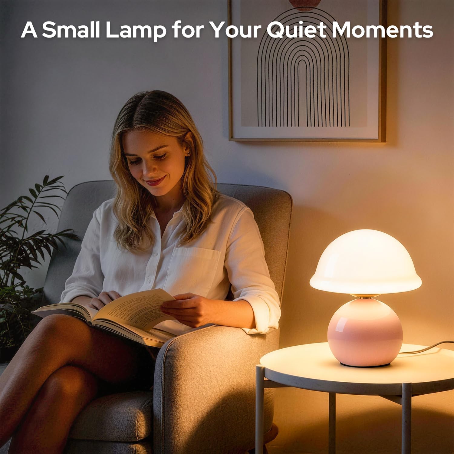 Mushroom Table Lamp for Bedroom, Cozy Bedside Lamp with Glass Shade, Stepless Dimmable Nightstand Lamp for Relaxing Bedroom Decor &…