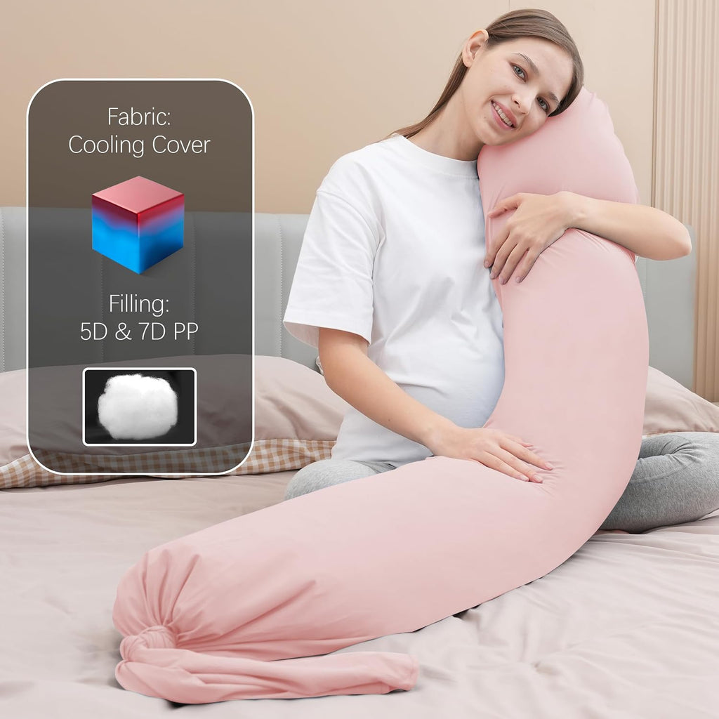 Moonpark MOON PARK Pregnancy Pillow - Incredibly Smooth and Soft Cooling Cover I Shaped Full Body Maternity Pillow with Removable Cover - S…