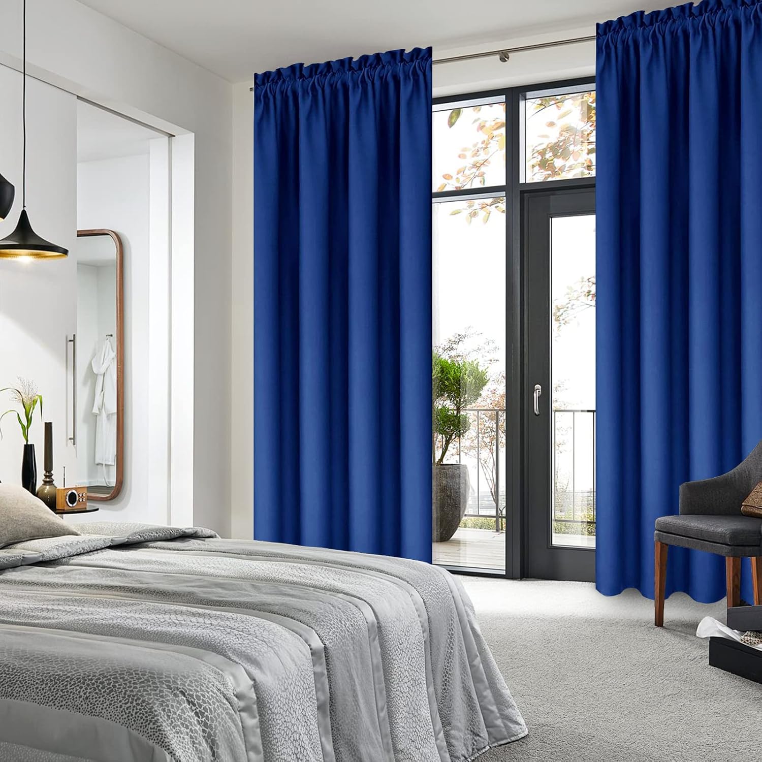Dwcn Blackout Curtains Room Darkening Thermal Insulated Bedroom Curtains Window Curtain Panels, 42 x 84 inches Long, Set of 2 Classic Blue…