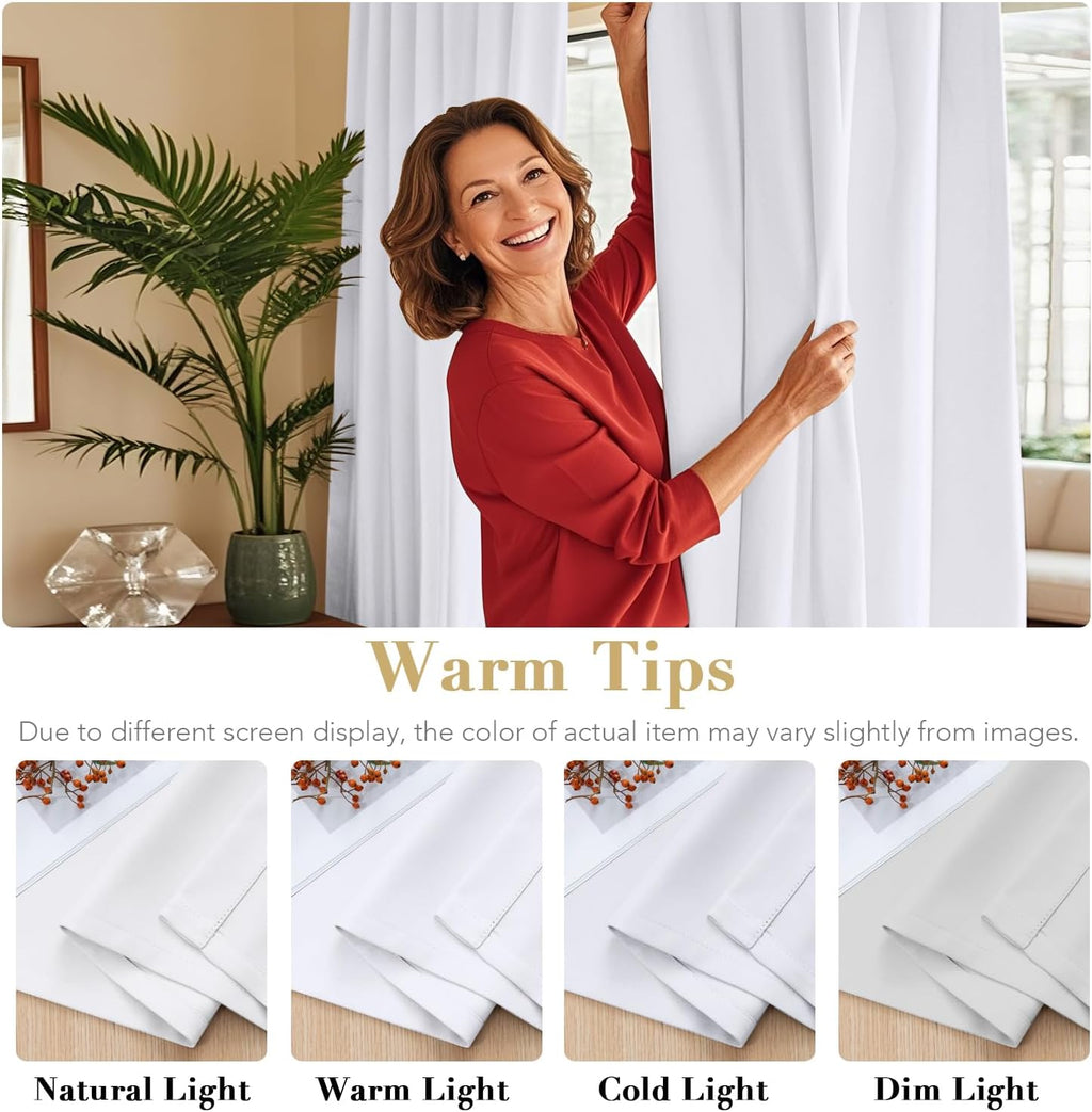H.VERSAILTEX White Curtains Thermal Insulated Window Treatment Panels Room Darkening Privacy Assured Drapes for Living Room Bac…