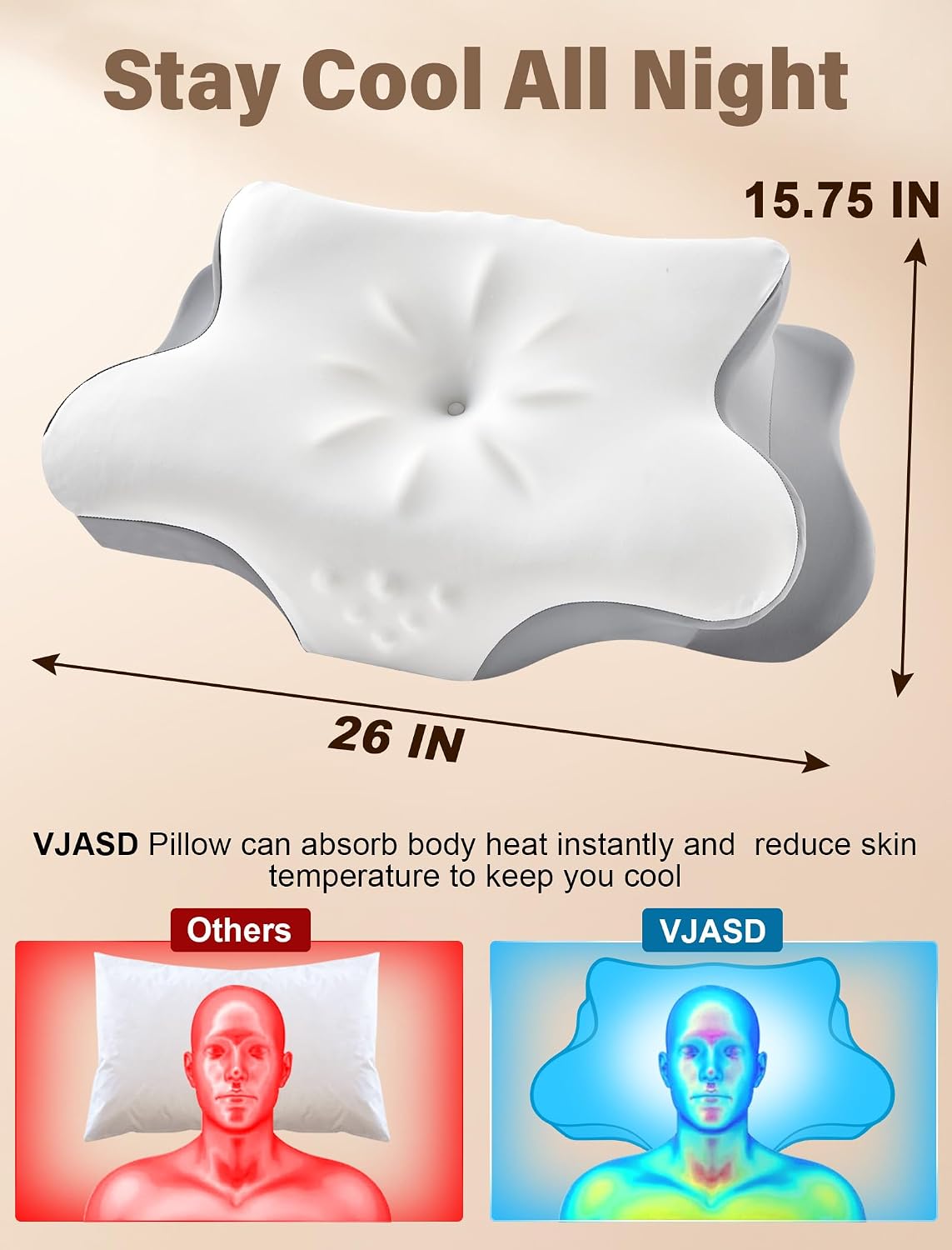 Vjasd Cervical Neck Pillow for – Ergonomic Memory Foam Pillow for Side Sleeper Contour Orthopedic Bed Pillow for Neck Support with Cooling…