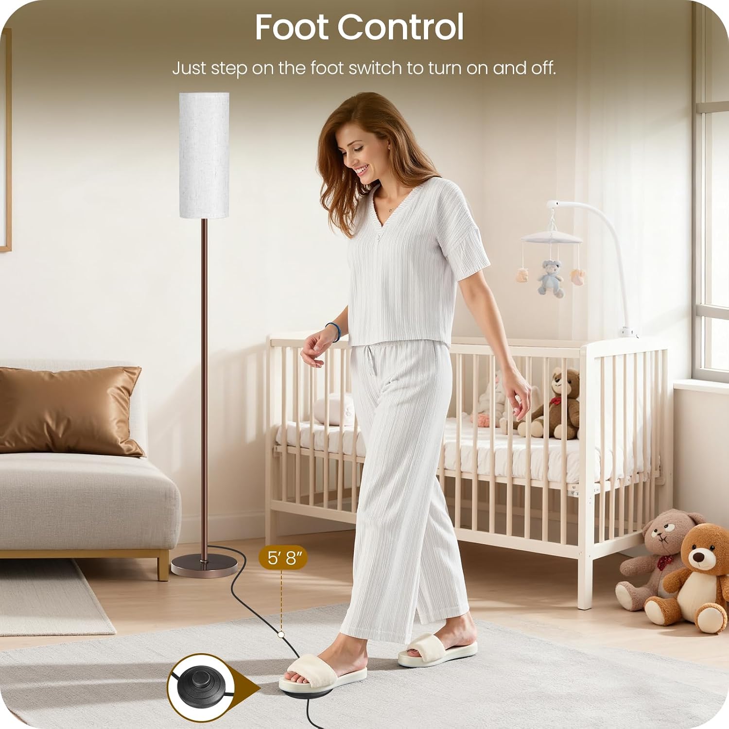 Dimmable Floor Lamps for Living Room with Remote and Foot Switch, 64.4” Modern Standing Tall Lamp, Corner Lamp for Bedroom, Office, Bulb…