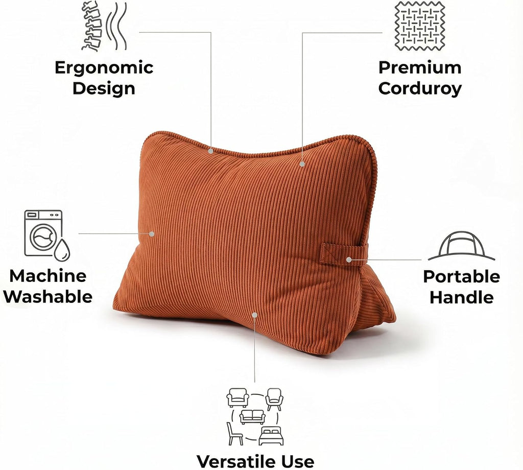 Ailuteie Pat. Pend. Corduroy Back Support Pillow for Bed Sitting and Headboard Support, Lumbar Cushion for Relaxing and Watching TV, Triang…