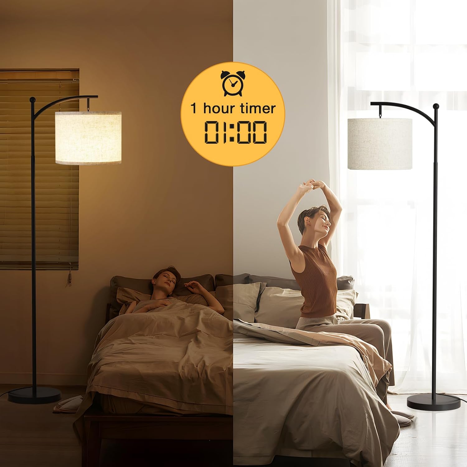 Ambimall 60" Floor Lamp with Remote Control and Stepless Dimmable Bulb, Colors Temperature & Brightness Adjustable, Modern Floor Lamps…