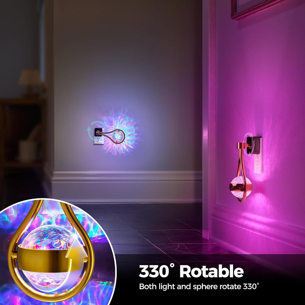 Briignite RGB Night Lights Plug into Wall, Color Changing Nightlight with Dusk to Dawn Sensor, 330° Rotating Night Light with Waterdrop…