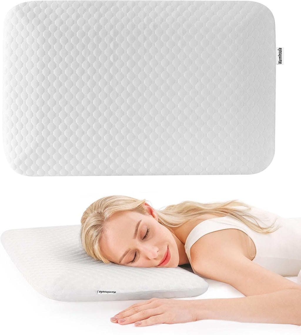 WarmInsula Thin Pillow 2.75" Memory Foam Ultra Pillow for Stomach and Back Sleepers Soft Yet Supportive Flat Stomach Sleeper Pi…
