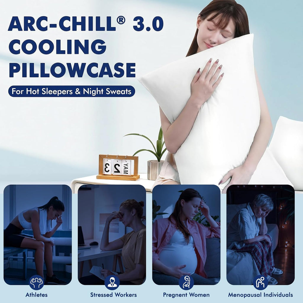 Elegear Cooling Pillow Cases for Hot Sleepers, Silver Infused Cooling Pillowcase Instantly Cool with Q-Max>0.5, Soft Silky Pillowcases for…