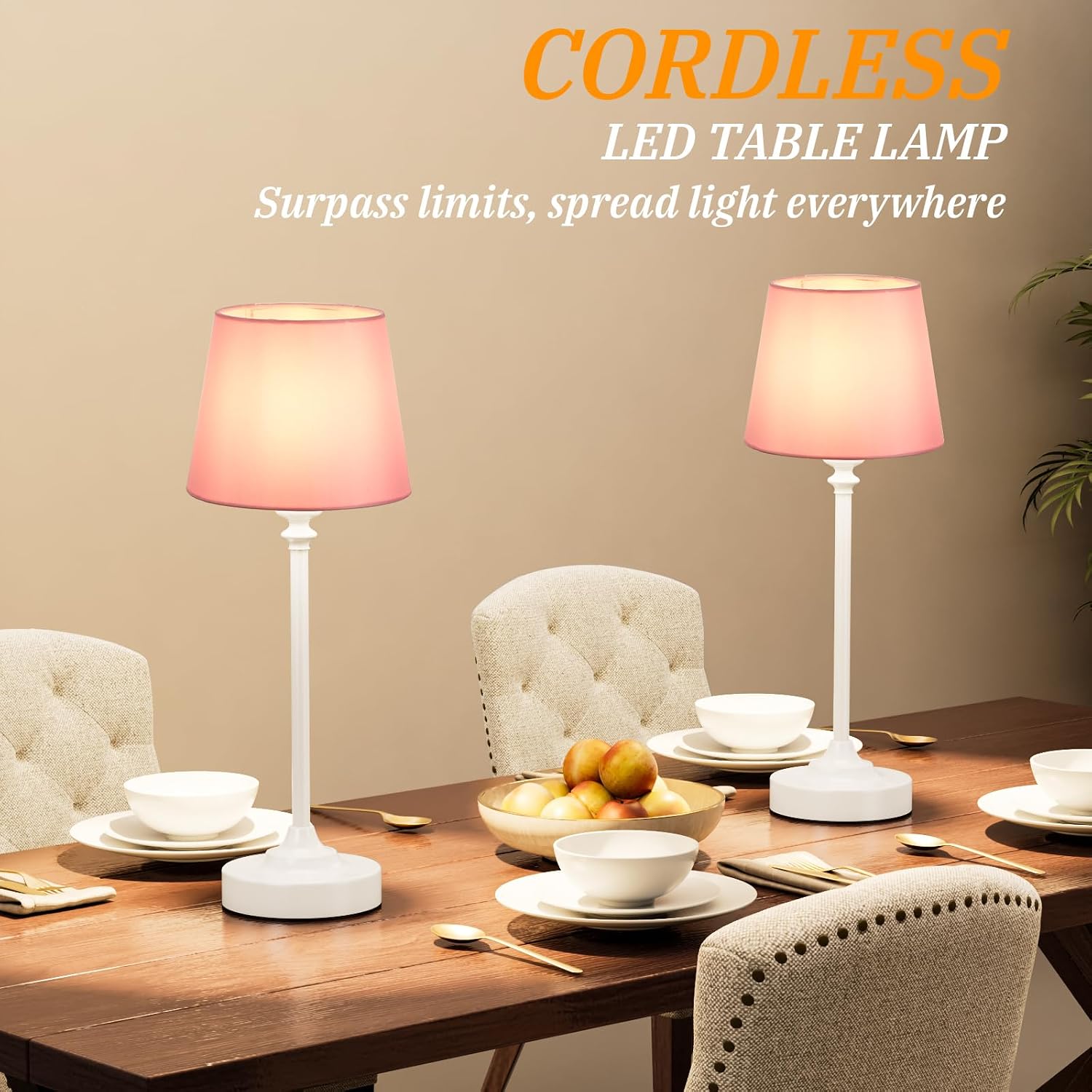 Cordless Table Lamps Rechargeable Set - 2 Pack White 4000mAH Battery Operated Lamps for Decor, 3000K Stepless Dimming Touch Control…