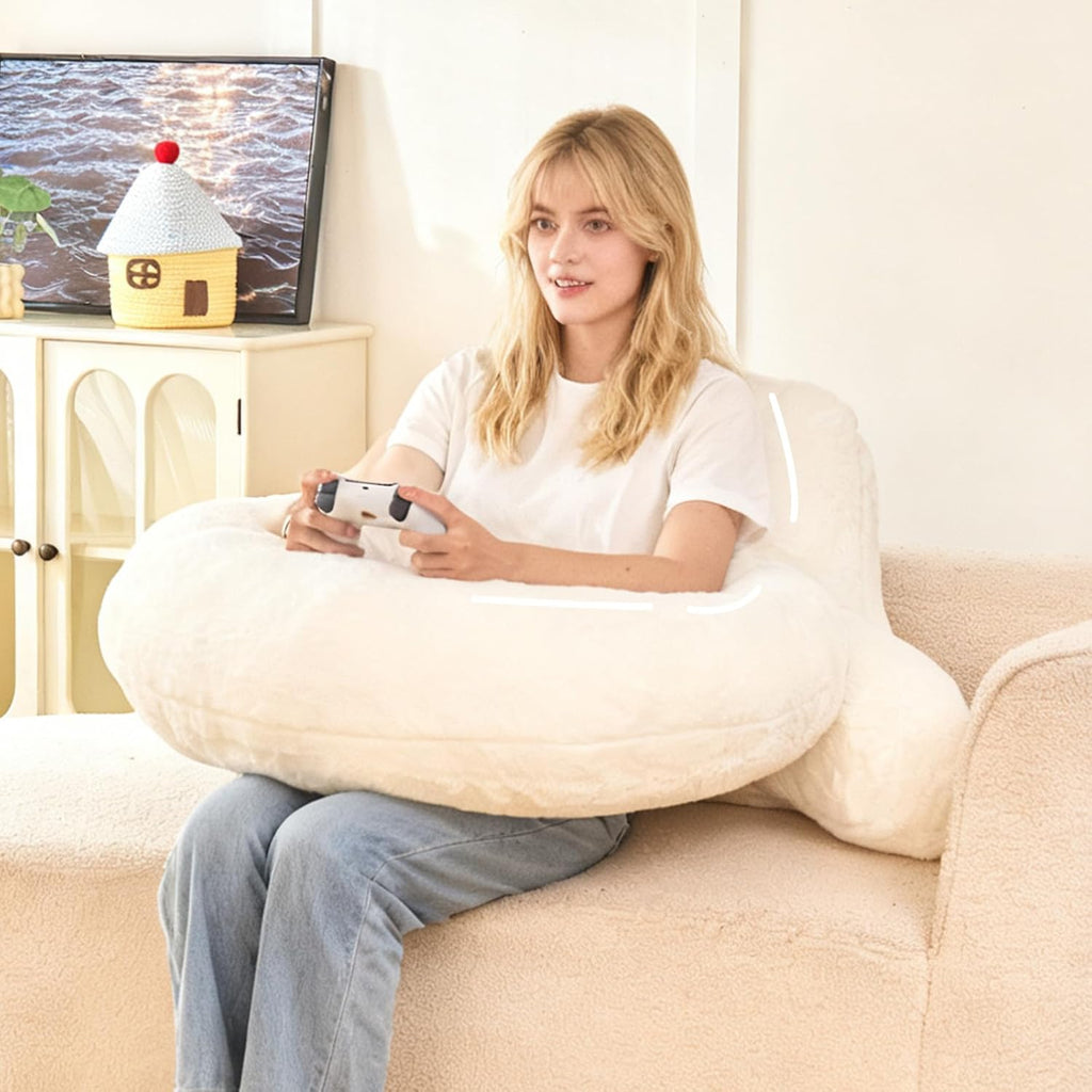 Pajeo 17" Faux Fur Reading Pillow for Bed with Arms, Cute Plush U Shaped Backrest Support Cushion for Kids, Teens, Compact Lap Pillow for Croc…