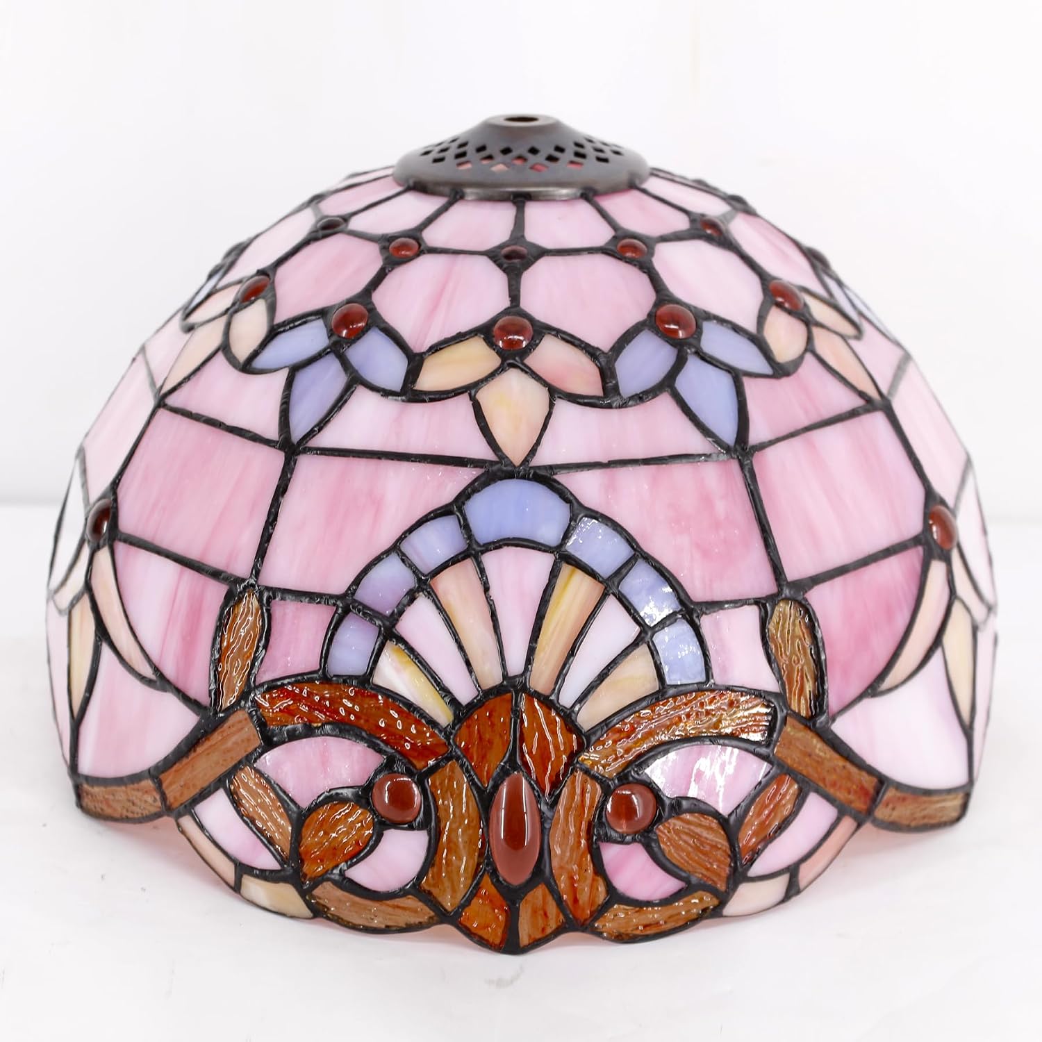WERFACTORY Tiffany Lamp Stained Glass Table Lamp 12X12X18 Inch Pink Baroque Style Lavender Bedside Reading Desk Light Decor Bedroom…