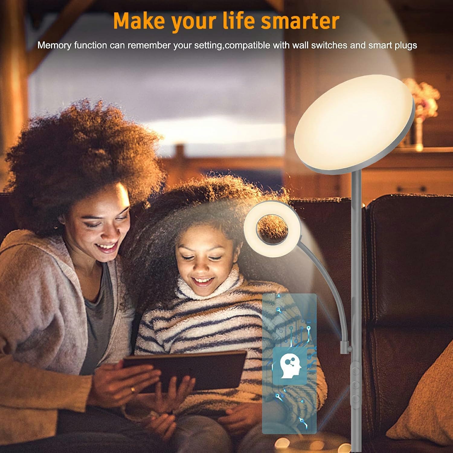 Marctronic Silver Gray Floor Lamp, 42W 4000LM Super Bright LED Lamp with Reading Light for Living Room Bedroom Office, Dimmable Standing La…