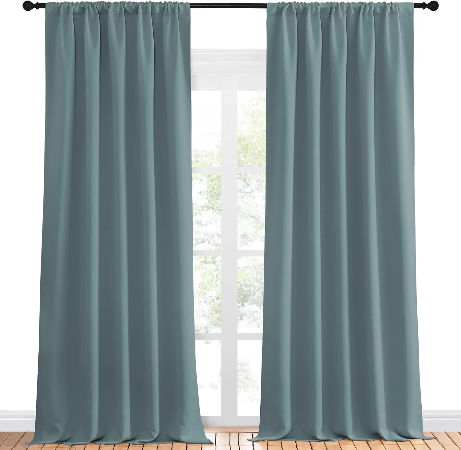 NICETOWN Greyish Blue Blackout Curtains Panels for Window, Thermal Insulated Rod Pocket Blackout Drapes/Draperies for Living Room (2…