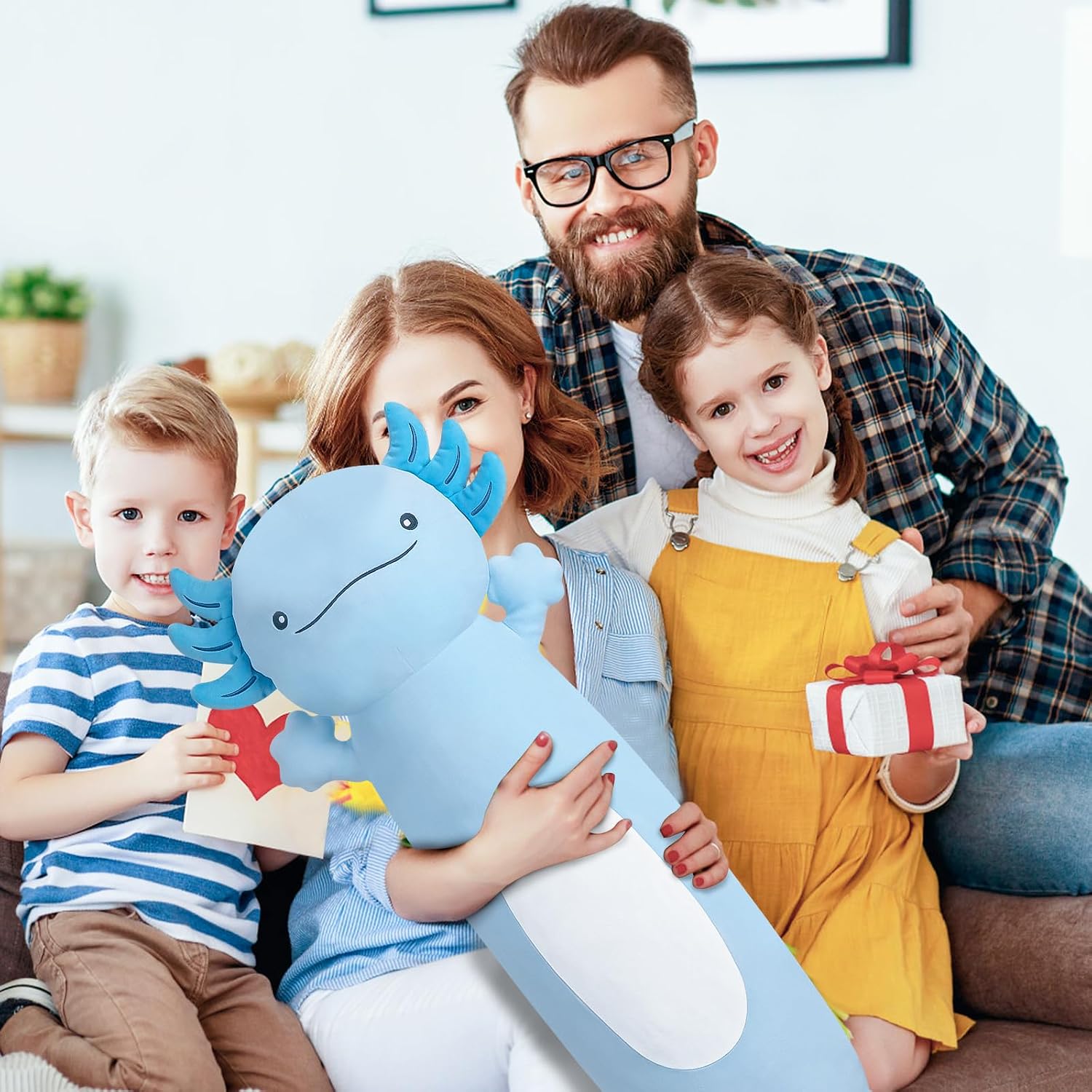 Dalmao 36 inch Cute Giant Blue Axolotl Plush Soft Body Pillow, Large Axolotl Stuffed Animals Toy, Squishy Plushies Gifts for Kids Boys…