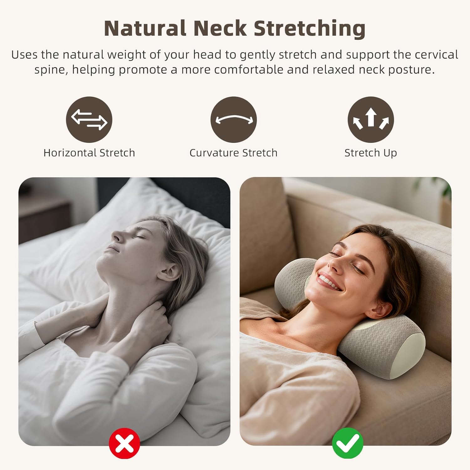Qirelle Organic Buckwheat Cervical Neck Pillow, Adjustable Neck Roll for Sleeping, Ergonomic Neck Support Bolster for Side & Back Sl…