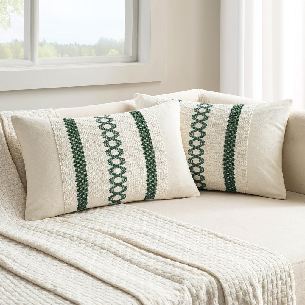 MIULEE Set of 2 Dark Green Boho Christmas Decorative Lumbar Pillow Covers 12x20 Inch Farmhouse Rustic Couch Throw Pillows Modern Cotton…