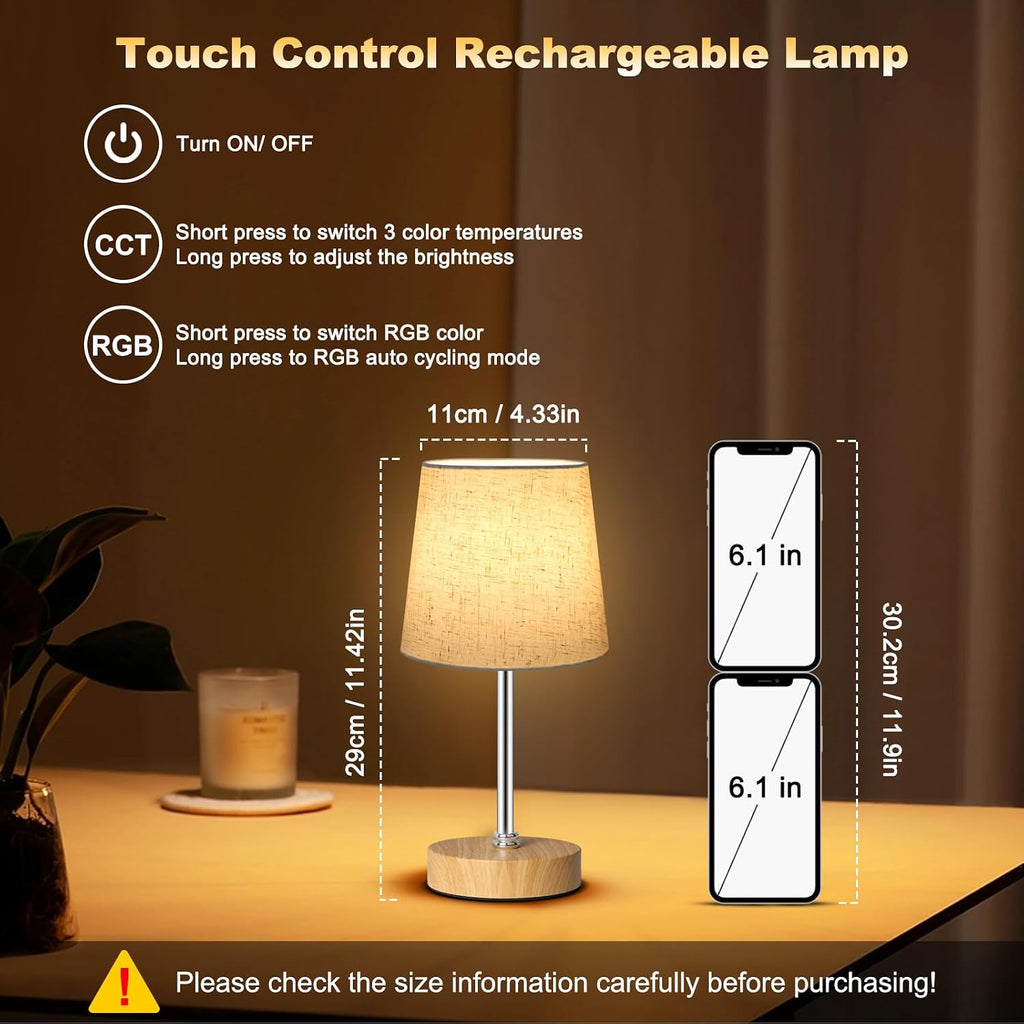 Wowag Small Cordless Table Lamp,5000mAh Rechargeable Battery Operated Desk Lamp,3 Colors & 7 RGB Stepless Dimmable, Portable Touch…