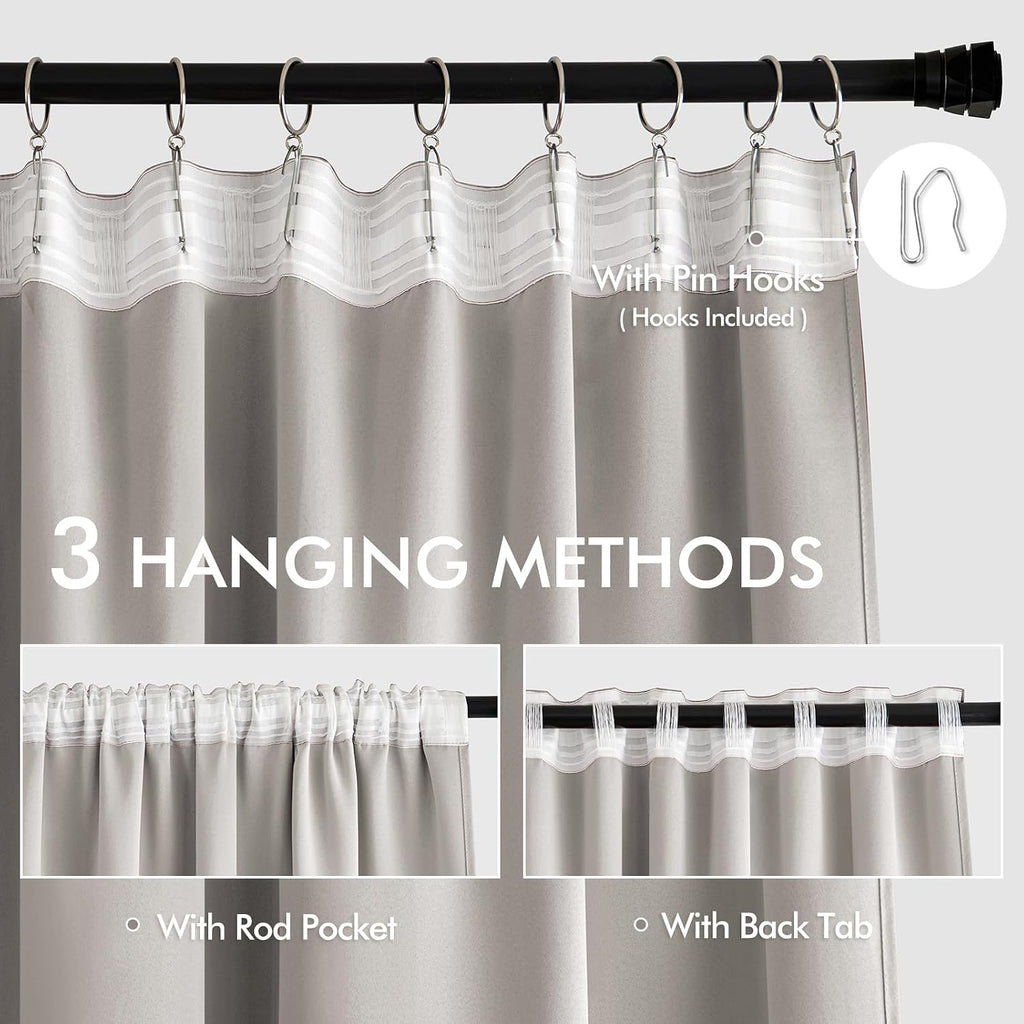 Miulee Stone Back Tab Blackout Curtains 90 Inches Long 2 Panels Set for Living Room Bedroom Privacy, Rod Pocket/Pinch Pleat Thermal Insulat…