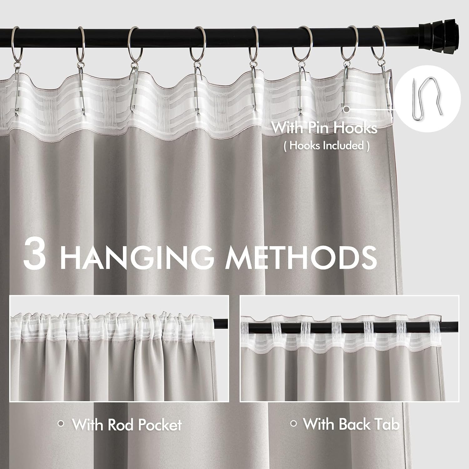 Miulee Stone Back Tab Blackout Curtains 90 Inches Long 2 Panels Set for Living Room Bedroom Privacy, Rod Pocket/Pinch Pleat Thermal Insulat…