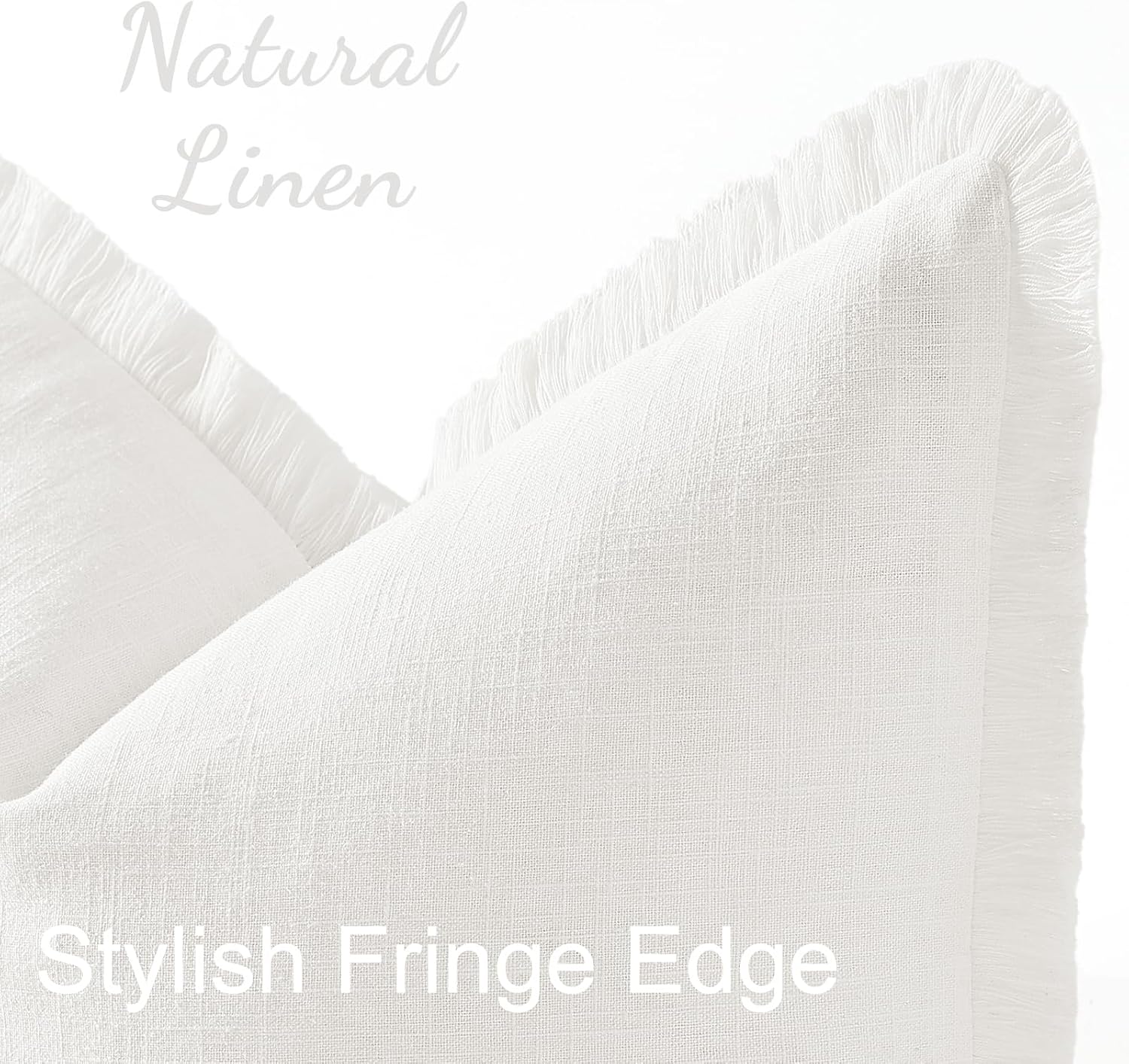 decorUhome Summer Decorative Neutral Linen Fringe Euro Sham Throw Pillow Covers Set of 2 Cream White Pillow Covers with Tassels Soft Farmho…