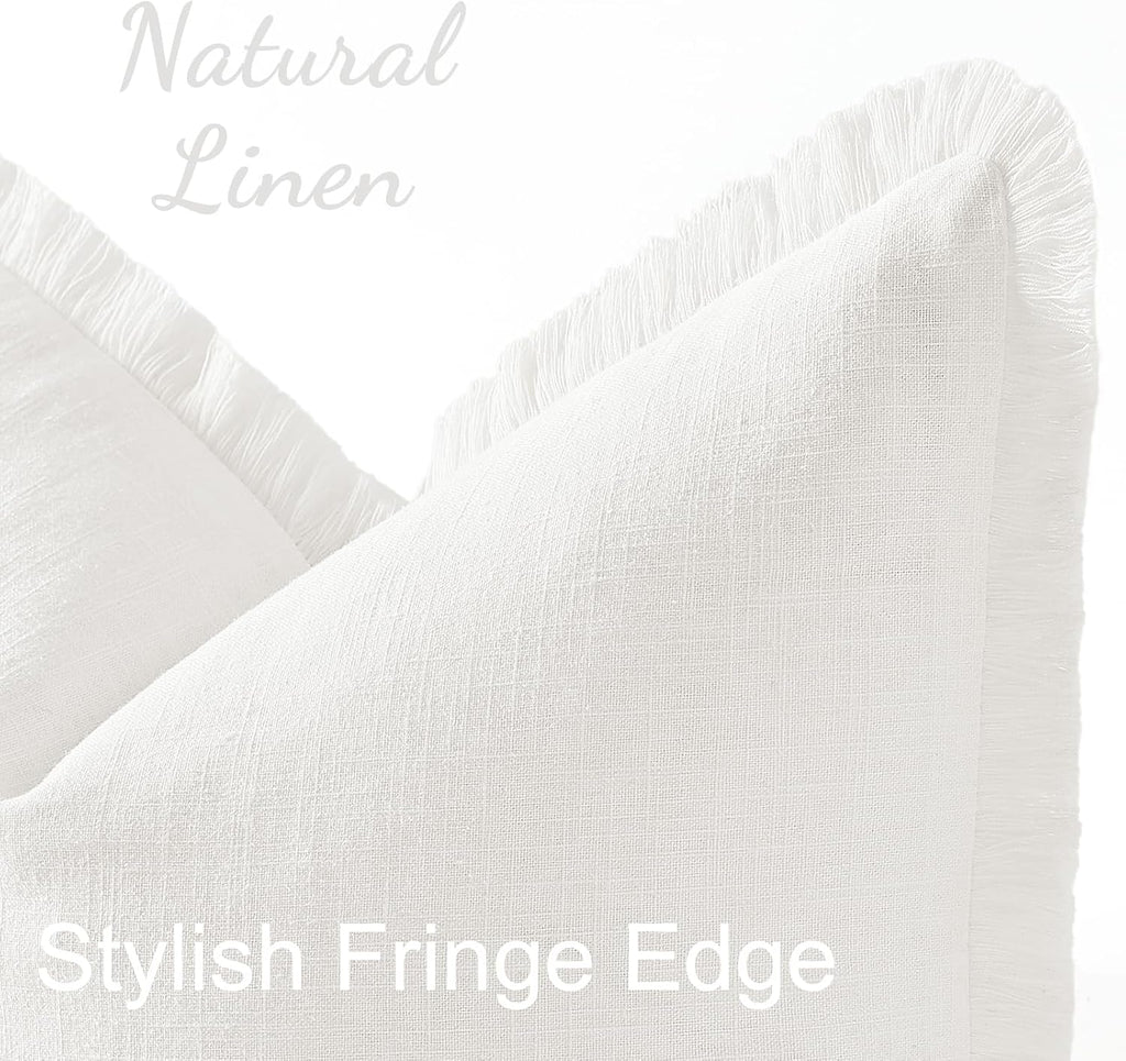 decorUhome Summer Decorative Neutral Linen Fringe Euro Sham Throw Pillow Covers Set of 2 Cream White Pillow Covers with Tassels Soft Farmho…