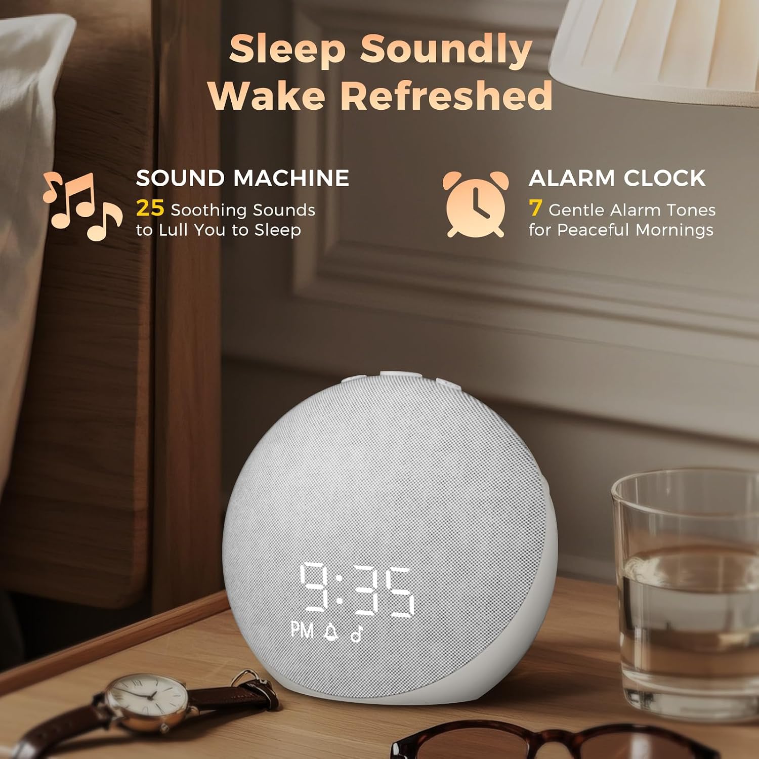 Acedeck Sound Machine Alarm Clock for Bedroom: 25 Natural Sleep Sounds - White Noise Machine for Adults Kids Baby - Gentle Wake Up Alarm wi…