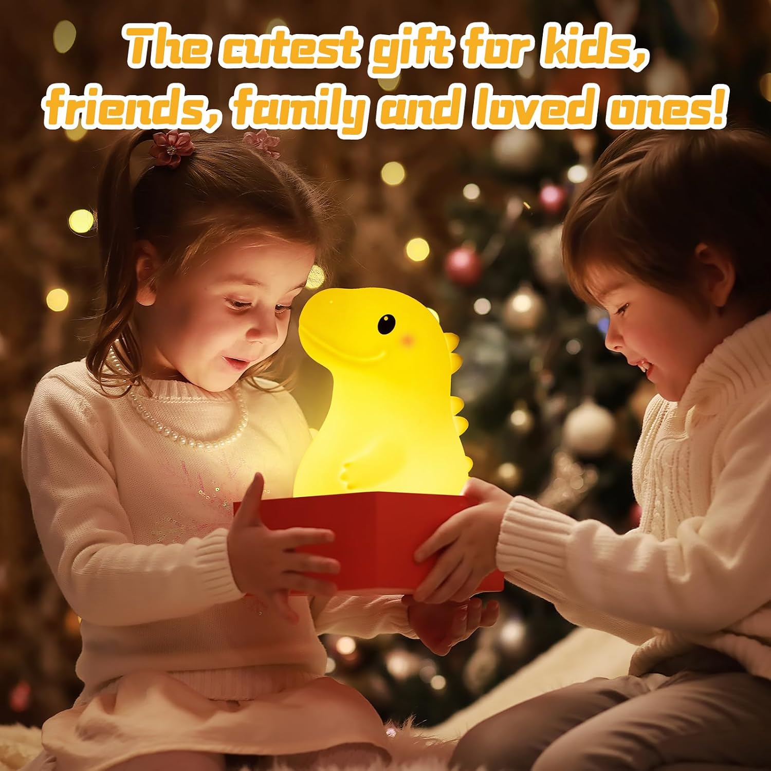 Mewaii Big Dinosaur Night Light for Kids, 7.8 in & 18 Funny Sounds Squishy Silicone Dinosaur Lamp with 3-Level Brightness, Rechargeable…