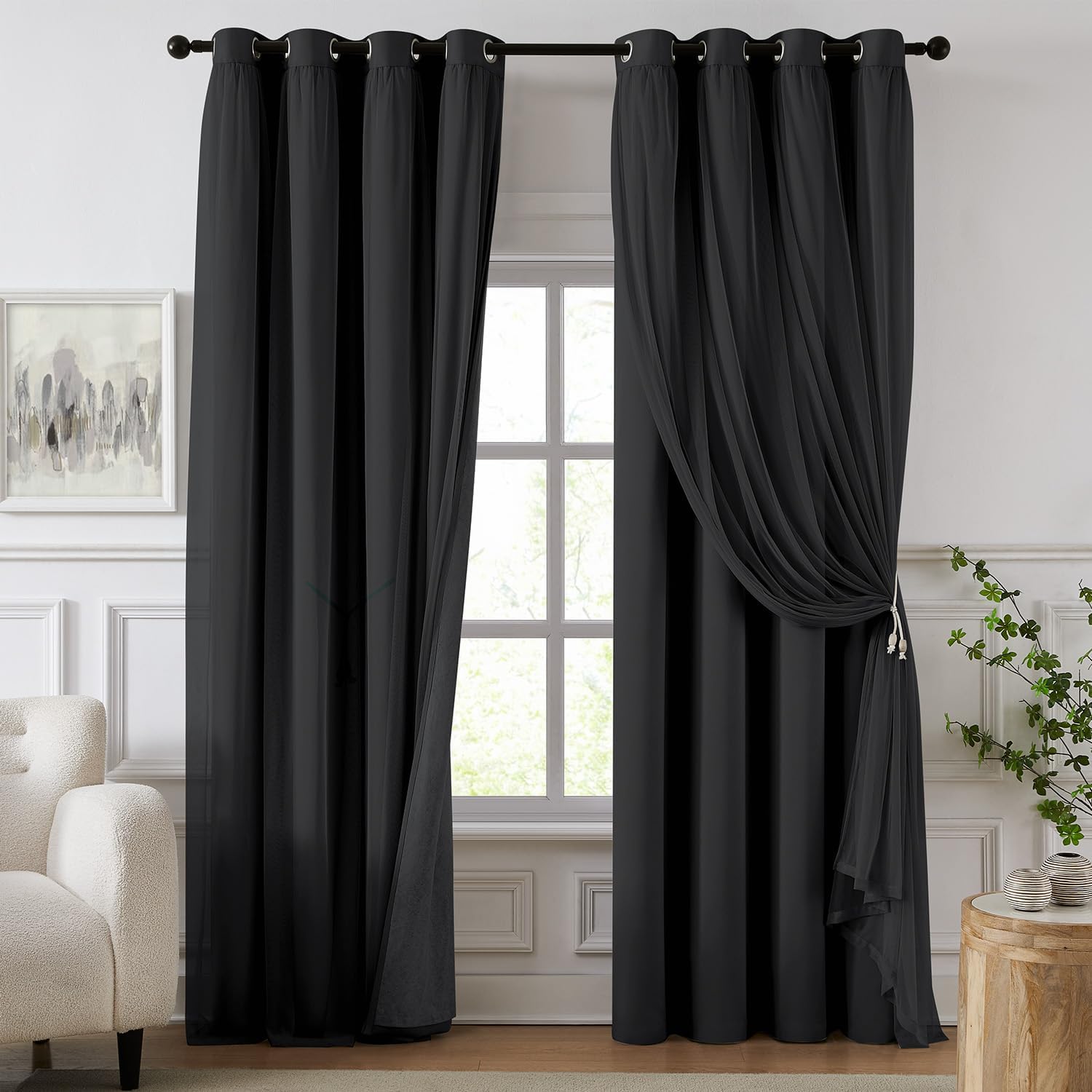 Swandream Blackout Curtains for Bedroom, Double Layer Black Curtains, Black Out Curtain 72 inch Long with Sheer Overlay for Living Room, Ro…