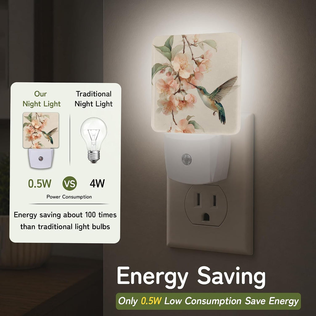 Hummingbird Cherry Blossom Night Lights Plug into Wall, Night Light for Bedroom Bathroom Hallway Kitchen, Auto Dusk to Dawn Sensor…