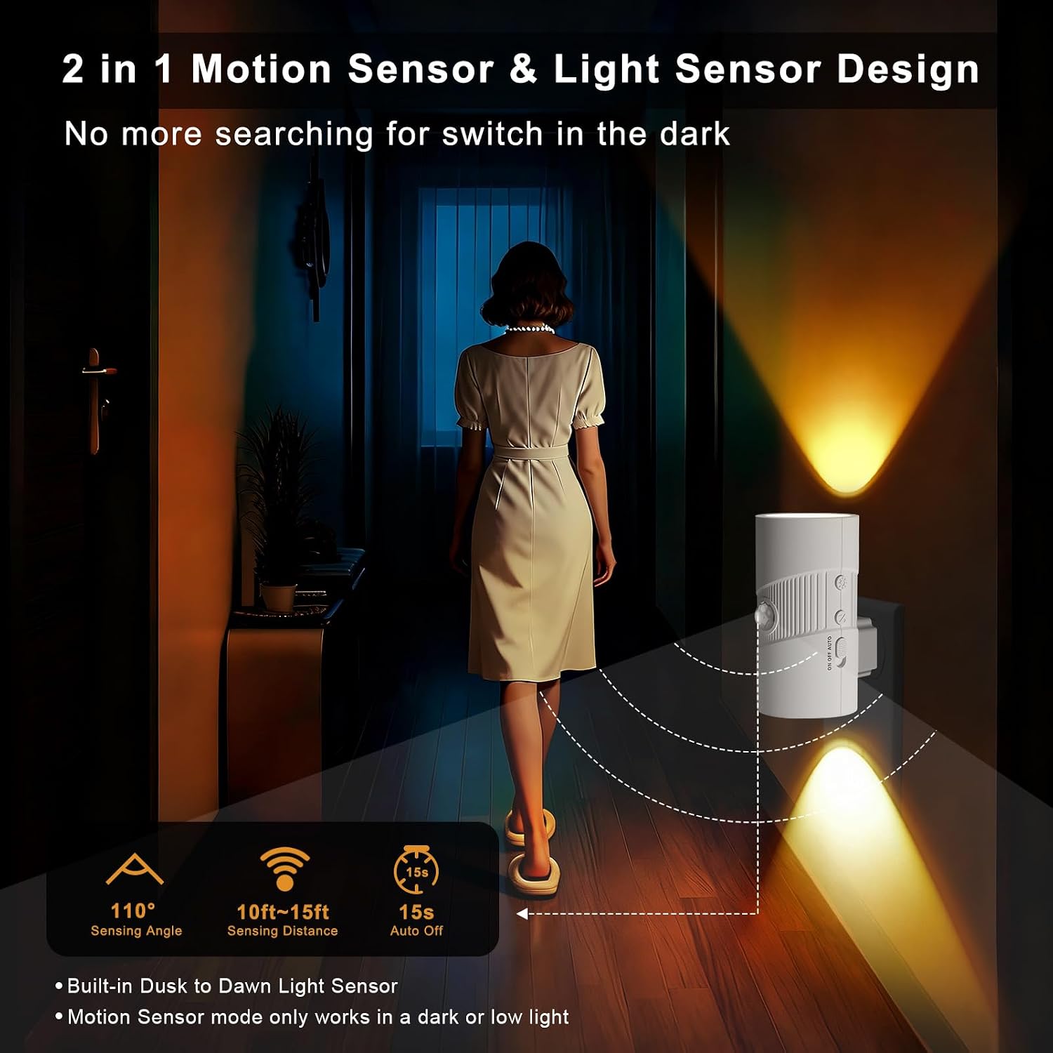 easuntec Motion Sensor Light Indoor, Night Lights Plug into Wall, Motion Sensor & Dusk to Dawn Sensor, 3 Light Modes, Dimmable Night Light…