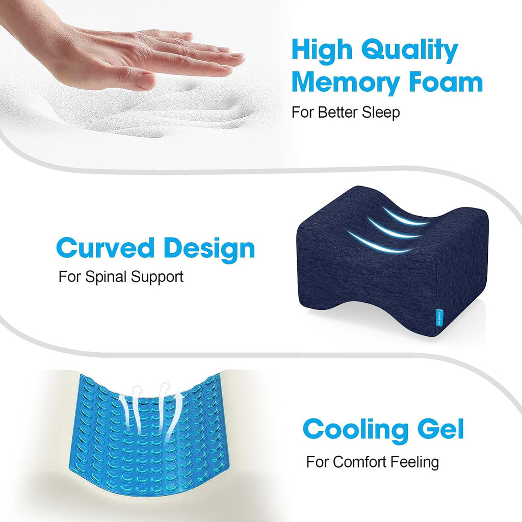 Knee Pillow for Side Sleepers with Cooling Gel, Memory Foam Elevation Pillow for Spine Aligning, Sciatica, Back, Hip, Knee, Ankle Pain…