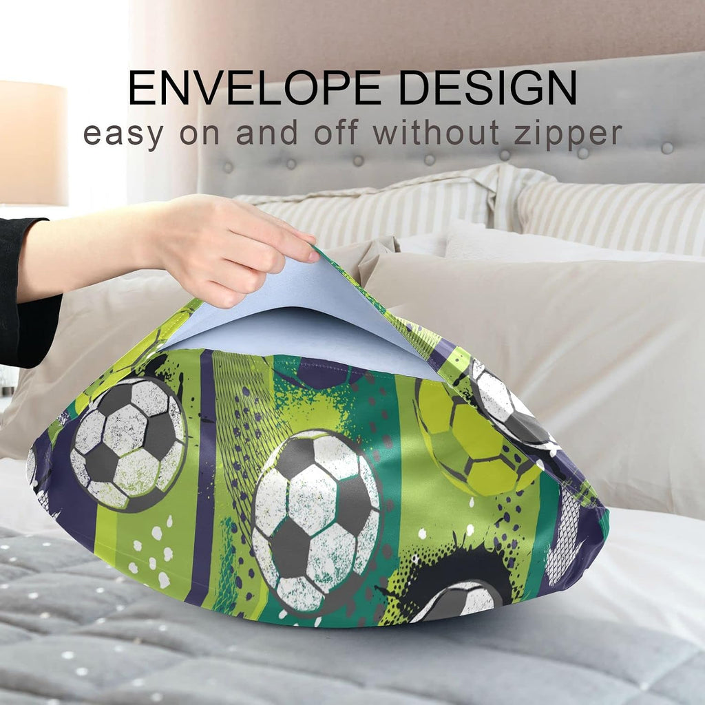 Soccer Ball Pillow Covers Silk Pillowcase for Hair and Skin Soft Breathable Smooth Cooling Satin Pillowcase Standard Size Pillow Case for…