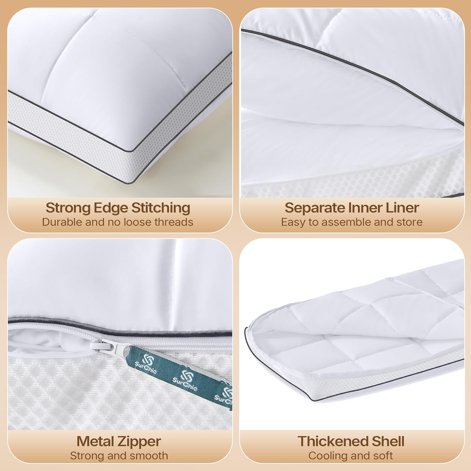 SurChic Luxury Adjustable Pillows King Size for Side Sleepers, Dual Layer Adjust Height Soft Firm Cooling Bed Pillow for Back, Stomach or S…