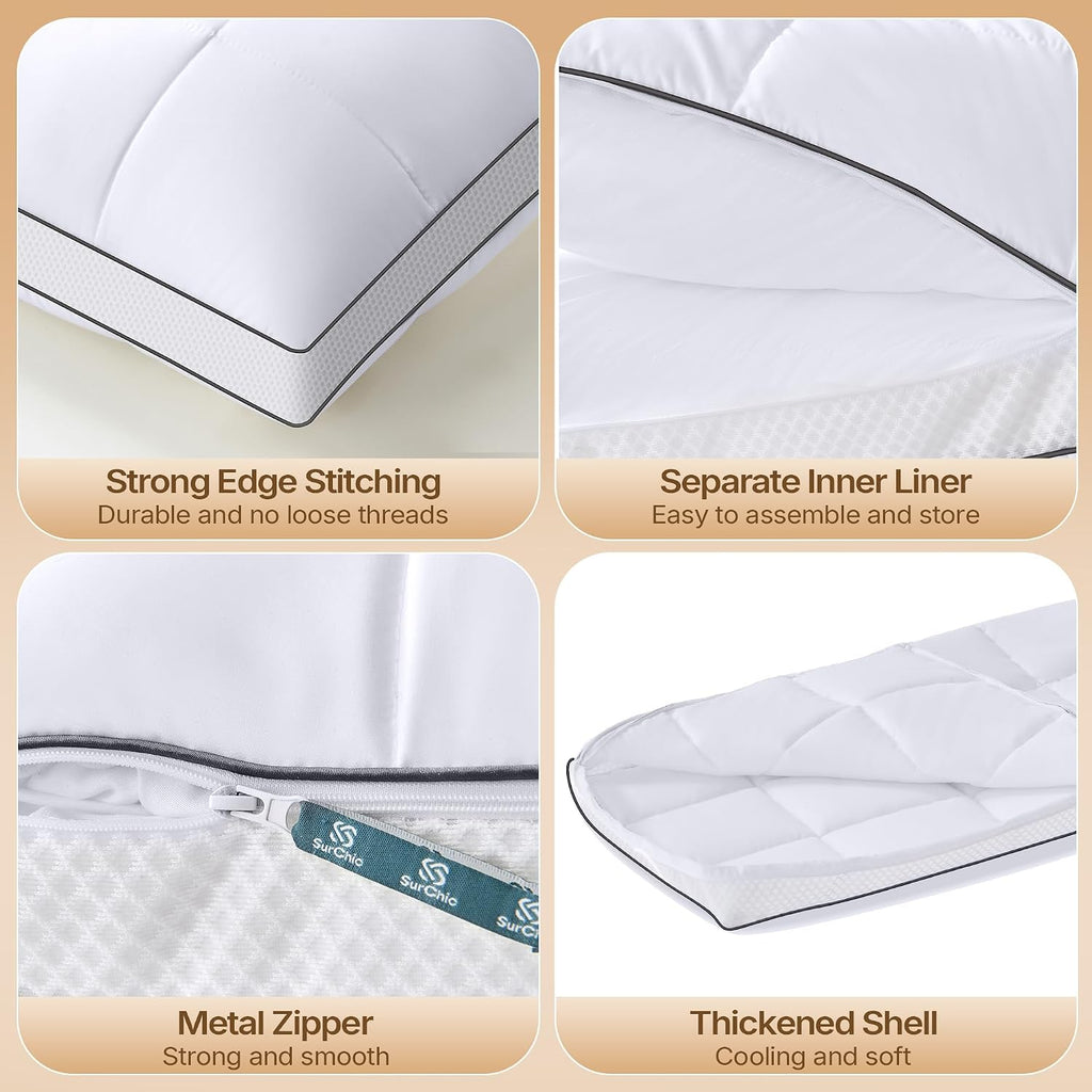 SurChic Luxury Adjustable Pillows Standard Size for Side Sleepers, Dual Layer Adjust Height Soft Firm Cooling Bed Pillow for Back, Stomach…